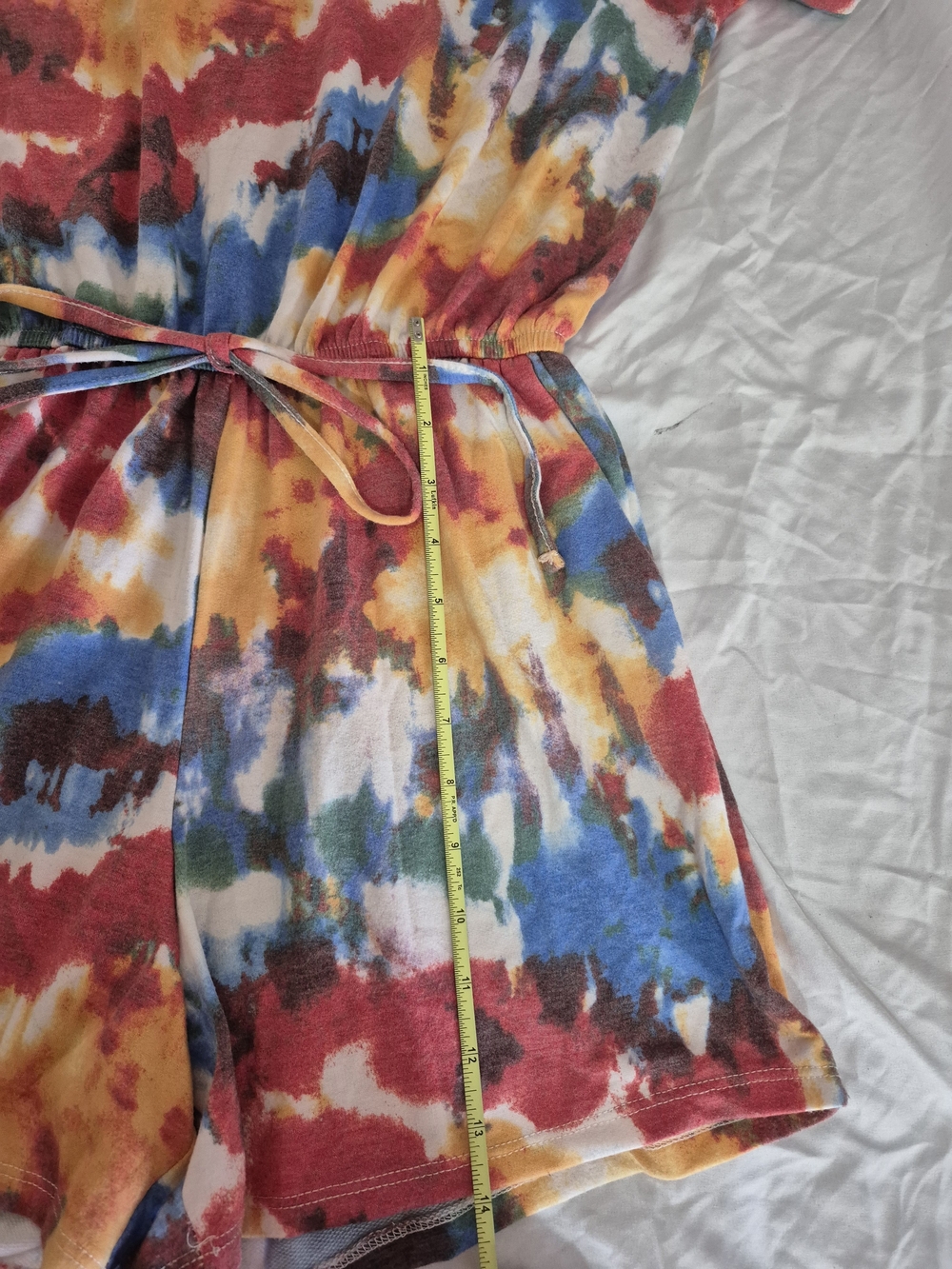 Zenana Outfitters Tie-Dye Short Sleeve Romper in Red, Yellow & Blue - Picture 3 of 5